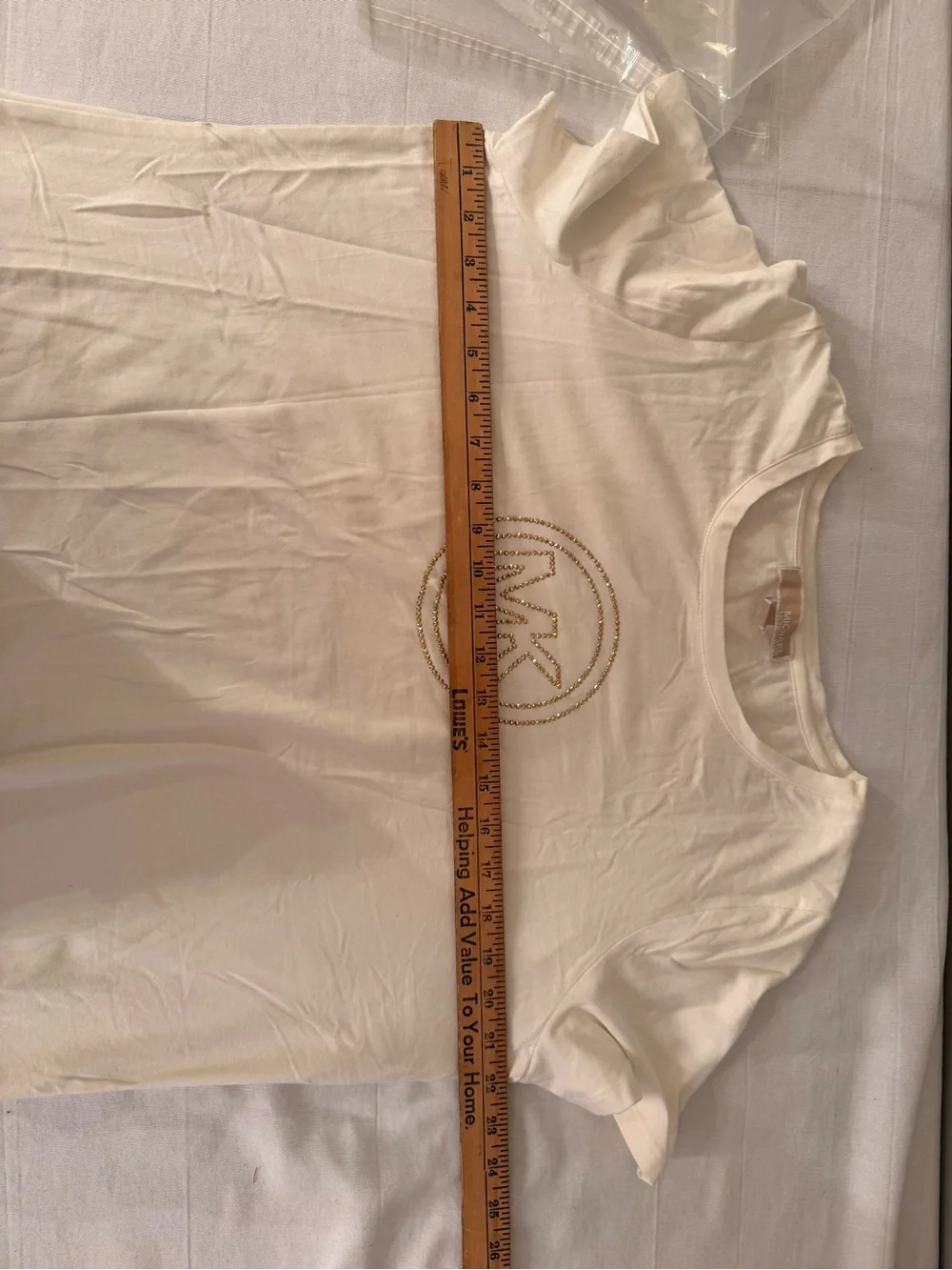 Michael Kors White Short Sleeve Tee with Gold MK Emblem